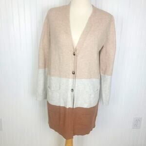 J Jill Cardigan Women's Size Small Tan brown color block sweater long sleeve